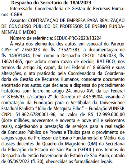 Concurso SEE SP: banca definida! São 15 mil vagas para Professor em diversas especialidades! As remunerações chegam a R$ 15 mil! Confira: