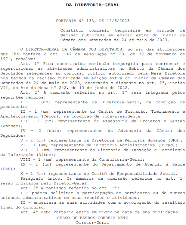 Concurso Câmara dos Deputados: Comissão formada! Remunerações acima de R$ 26 mil!