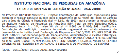 Concurso INPA, banca definida