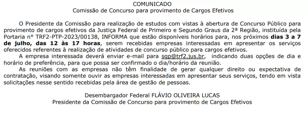 Concurso TRF 2: iniciado processo de escolha da banca para o próximo certame.