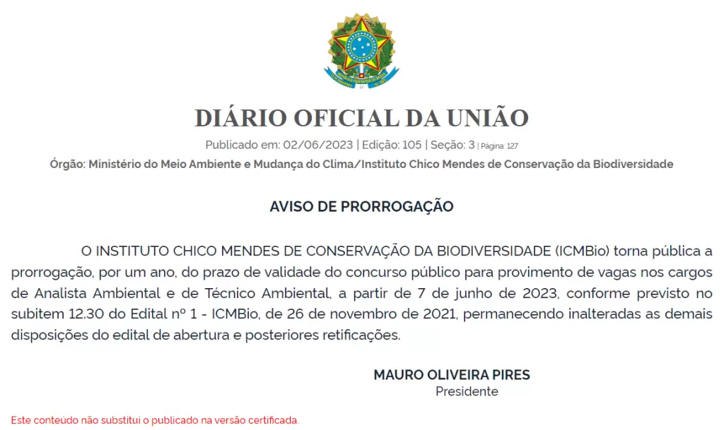 Concurso ICMBio: prazo de validade prorrogado! Confira os detalhes: