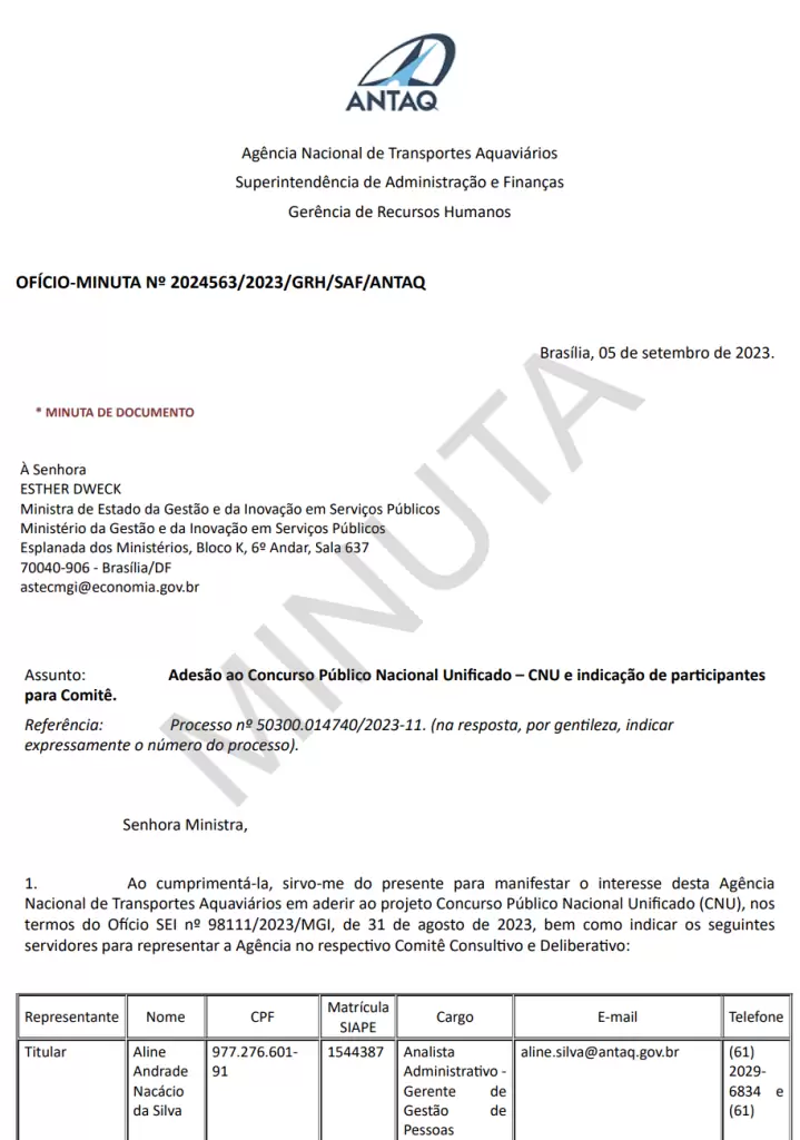 Concurso ANTAQ 2023: Órgão Anuncia Participação no Concurso Nacional Unificado.