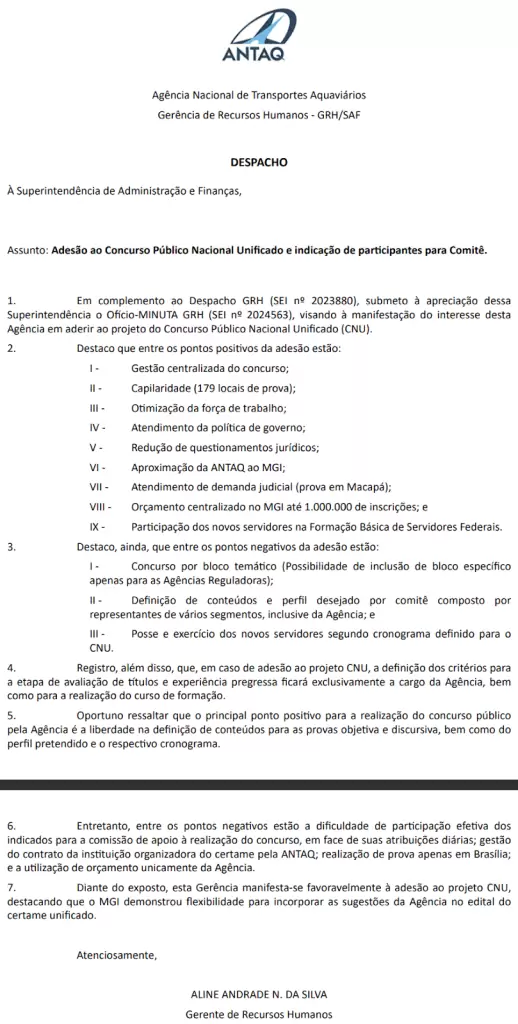 Concurso ANTAQ 2023: Órgão Anuncia Participação no Concurso Nacional Unificado.