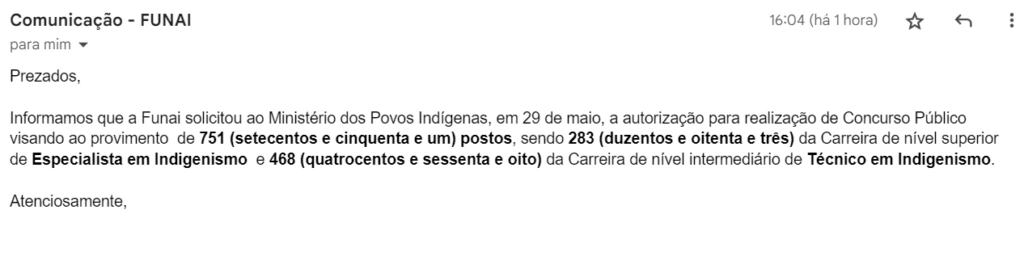 FUNAI Solicita Concurso Público com 751 Vagas ao Ministério dos Povos Indígenas